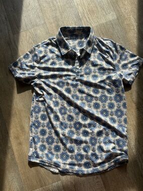 BYLT Basics Blue and Cream Floral Polo